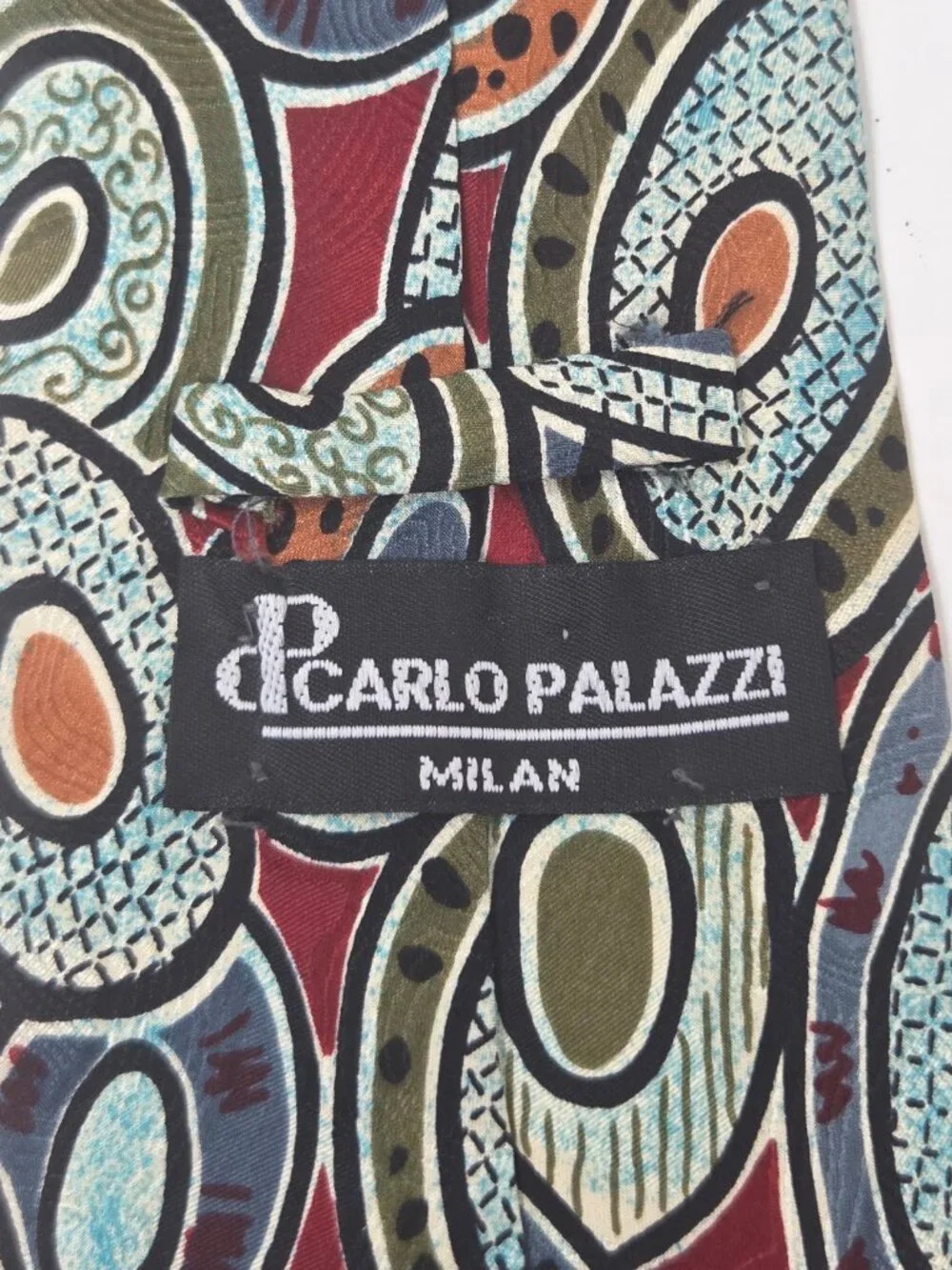 Carlo Palazzi Milano 59 In Silk Necktie Red Abstract Geometric Pattern Tie